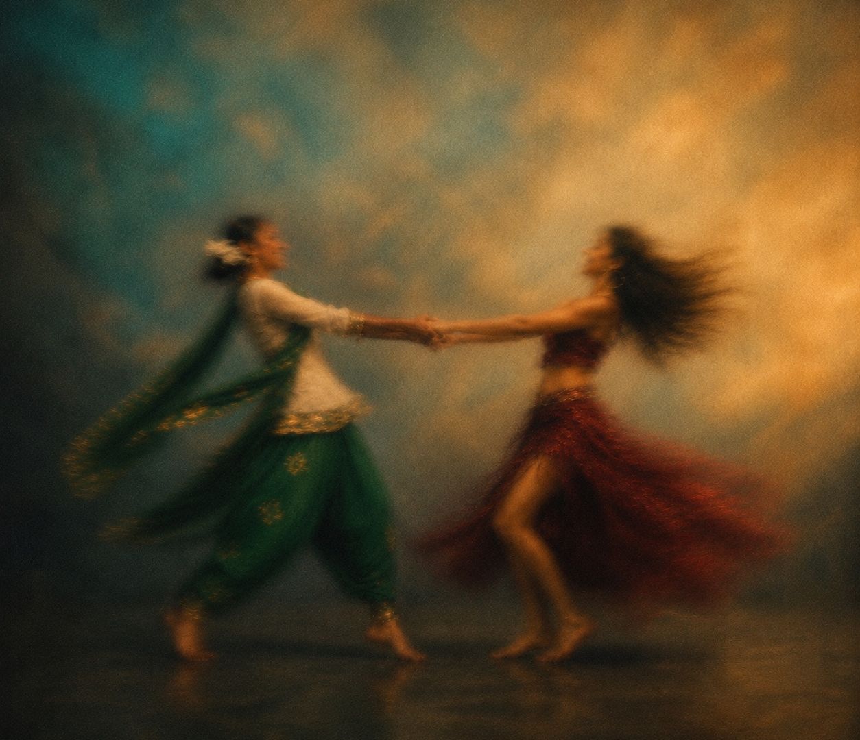 Nach Patlo artwork: two dancers reaching for each other's hands